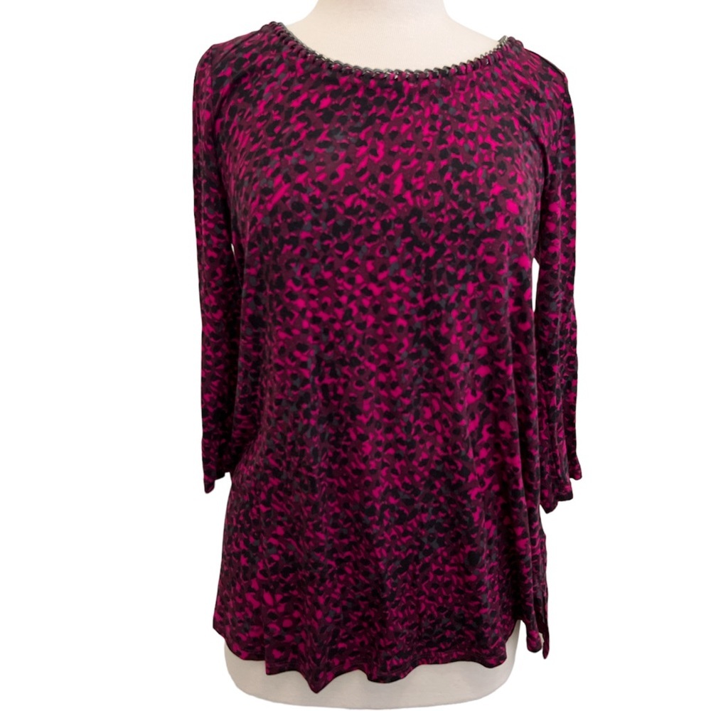 Rafaella Scoop Neck Top with Chain Detail Size Medium Pink Black